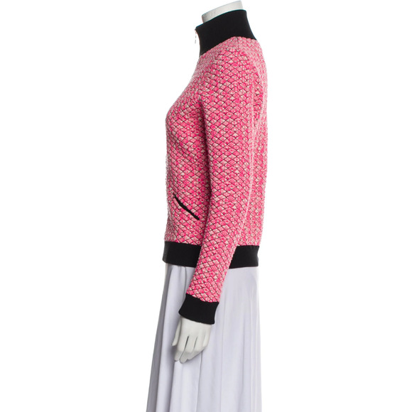 Chanel 19B Coco Neige Ski Pink Quilted Black Logo Wool Cardigan Zip Up Jacket 38 - Picture 14 of 16